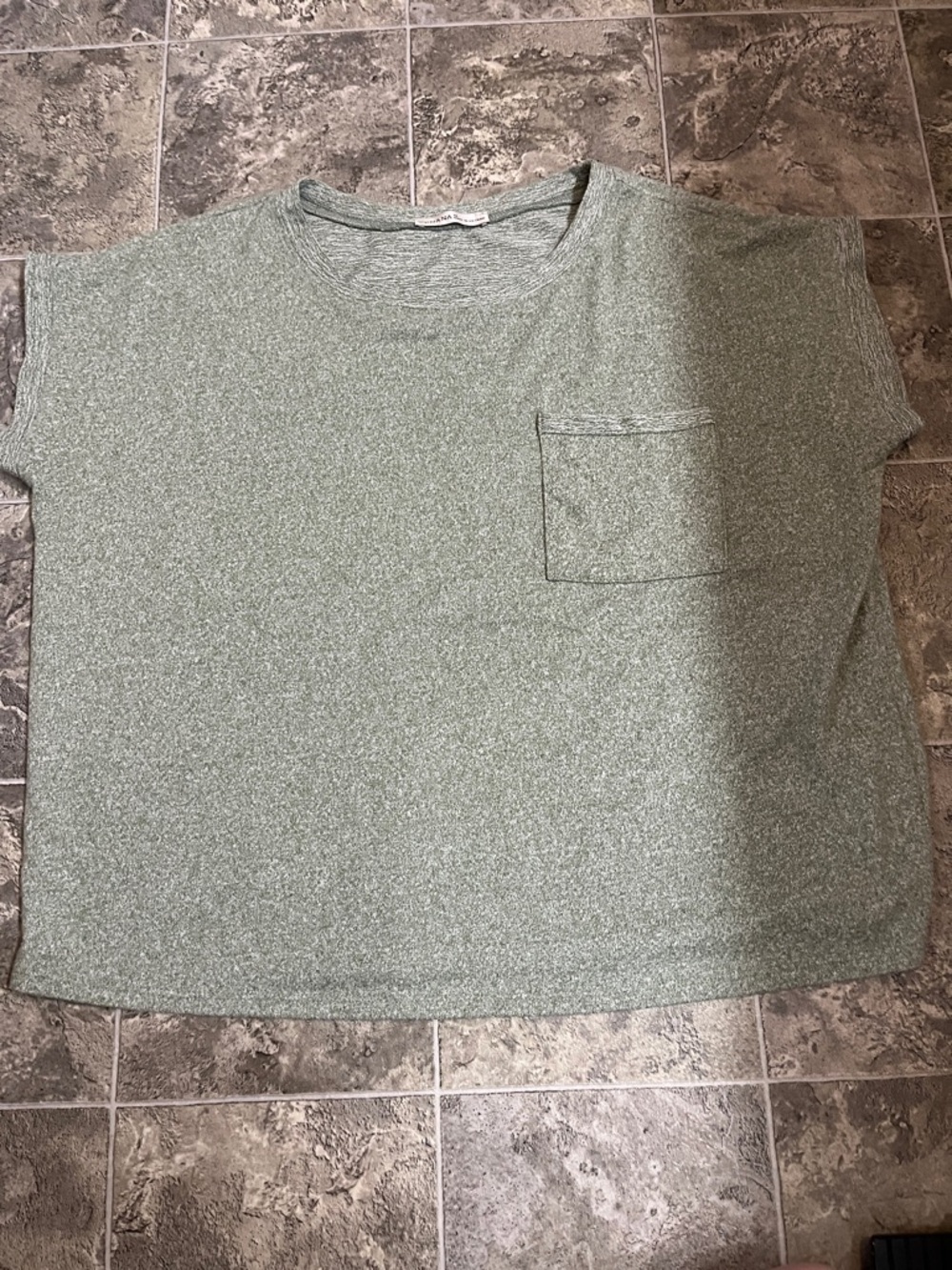 Zenana Heathered Sage Short Sleeve Pocket Tee Oversized M Super Soft